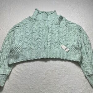 Anthropologie Fisherman Chunky Cable Knit Pullover Sweater‎ Mint Green Sz S NWT